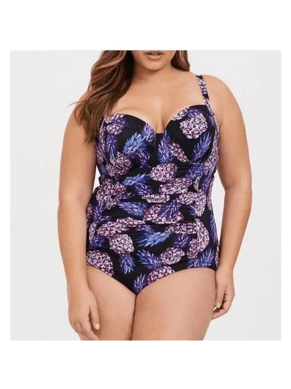 Torrid Tropical Pineapple Push Up Demi Bra Slim One Piece Ruched Swimsuit 1X